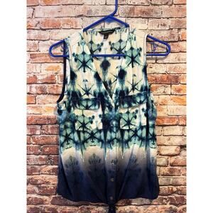 Blue Water Colors Rock & Republic Sleeveless Blouse Top Shirt Tie Women’s Small